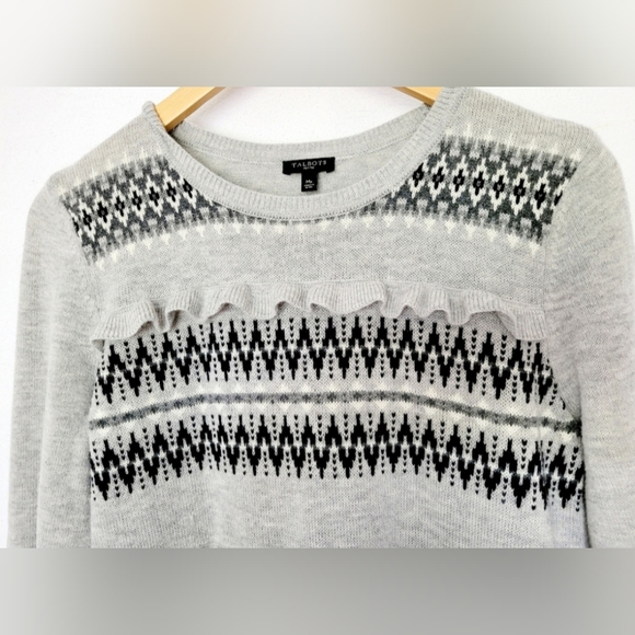 Talbots Women's Lambswool Blend Sweater Nordic Isle Pattern Ruffle Decor Medium - Picture 10 of 16